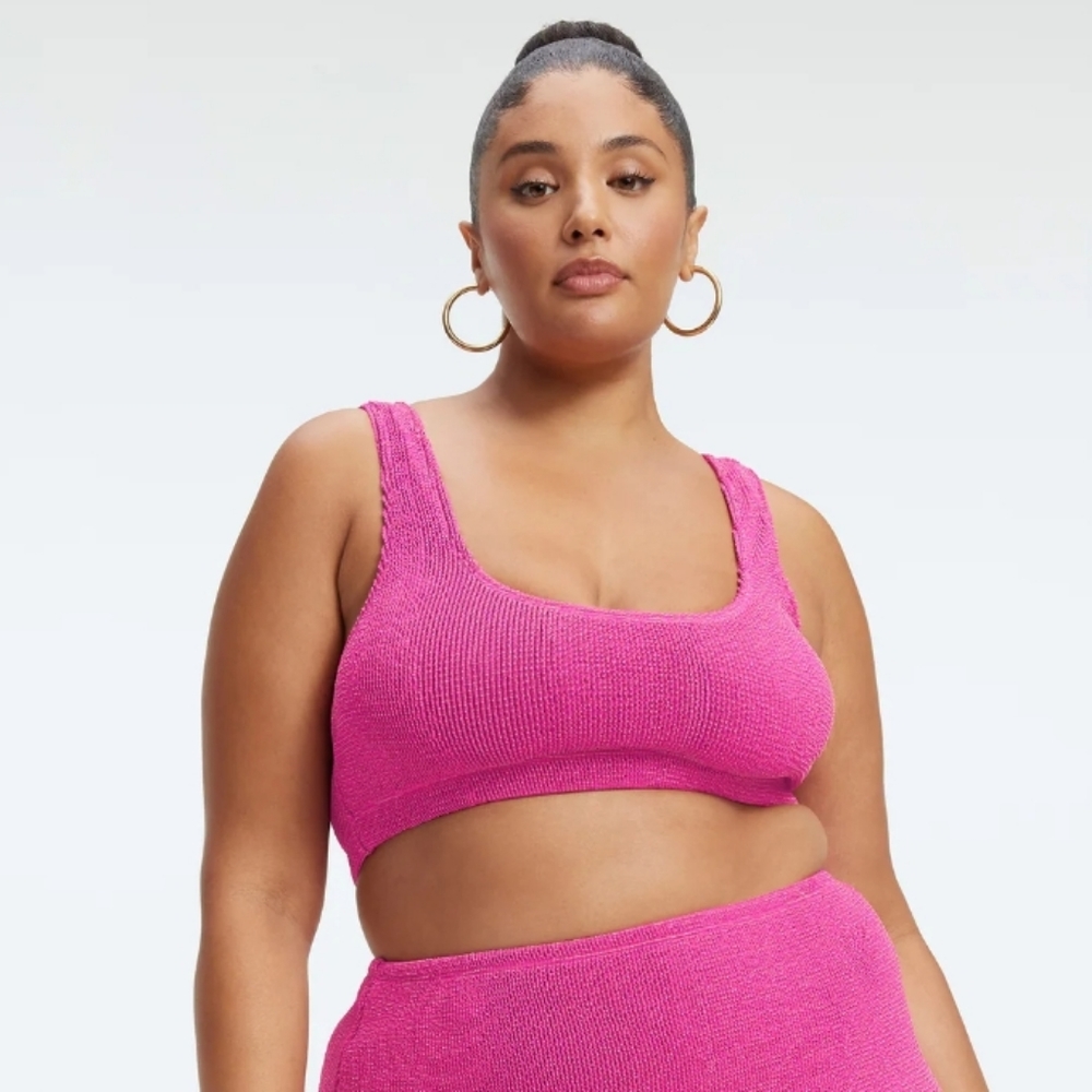Good American NWT Always Fits Metallic Pink Scoop Top